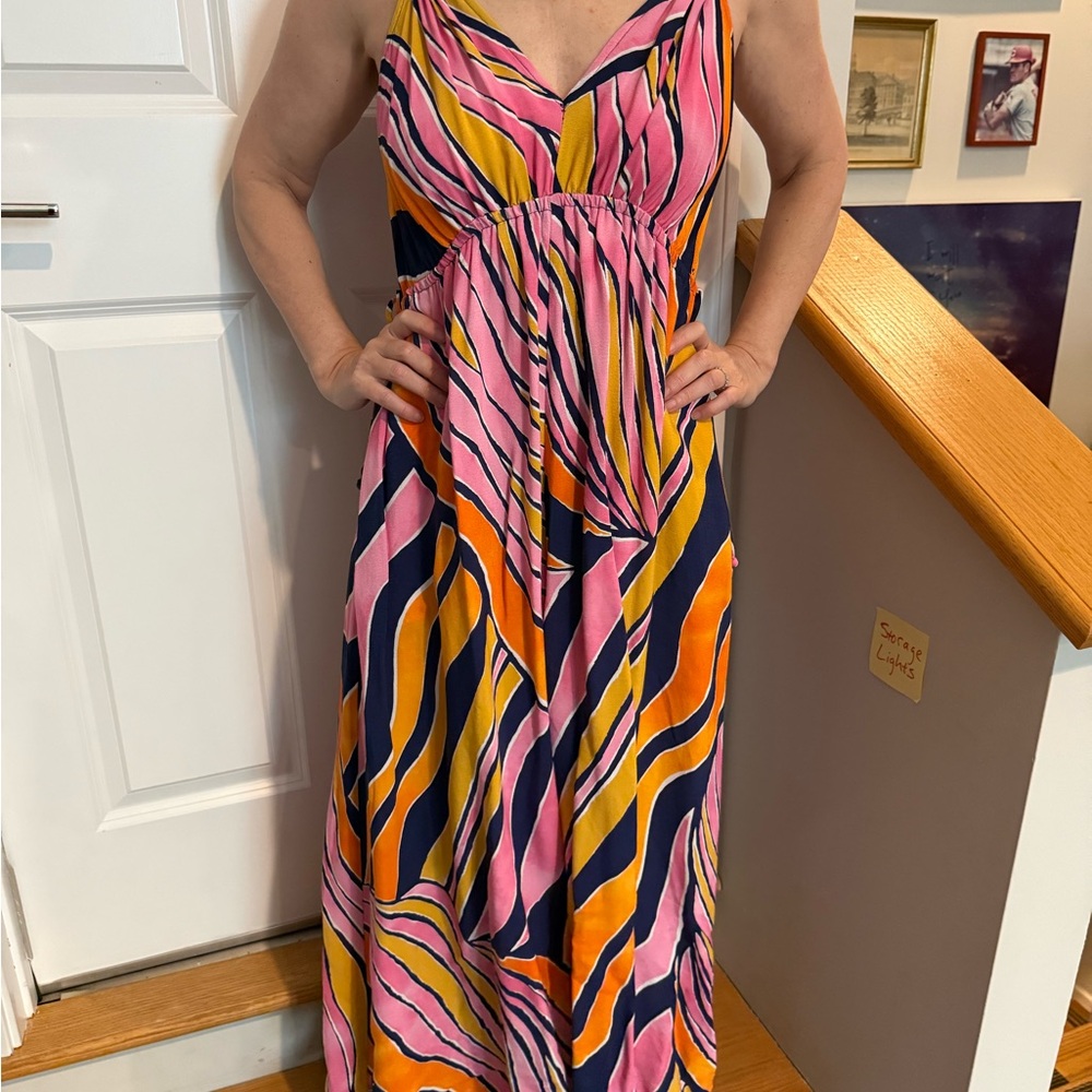 Maeve Pink and Orange Sleeveless jumpsuit